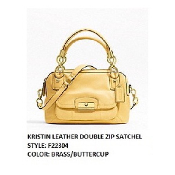 Coach Kristin F22304 Yellow Leather Satchel Double Zip Crossbody Bag - Picture 2 of 13